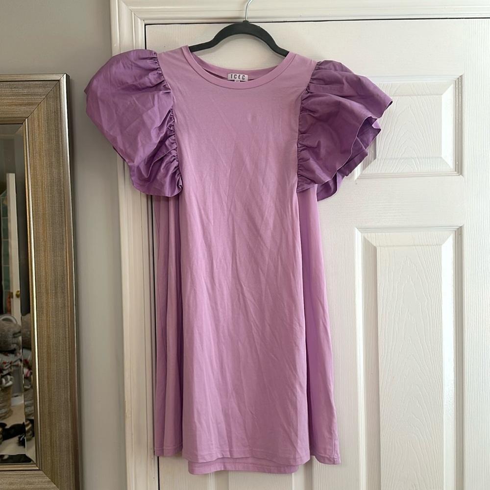 Purple Tshirt Dress with ruffle sleeve